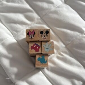 Disney Lot Of 5‎ Mini Rubber Stamp Wood Base Mickey Minnie Mouse Craft